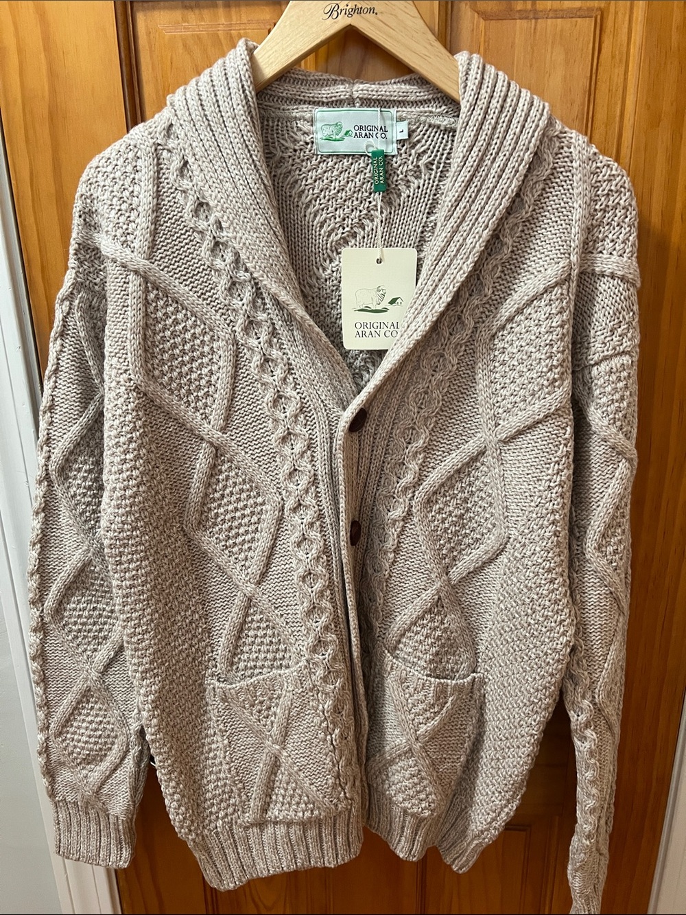 Cream Cable Knit Shawl-Collar Cardigan